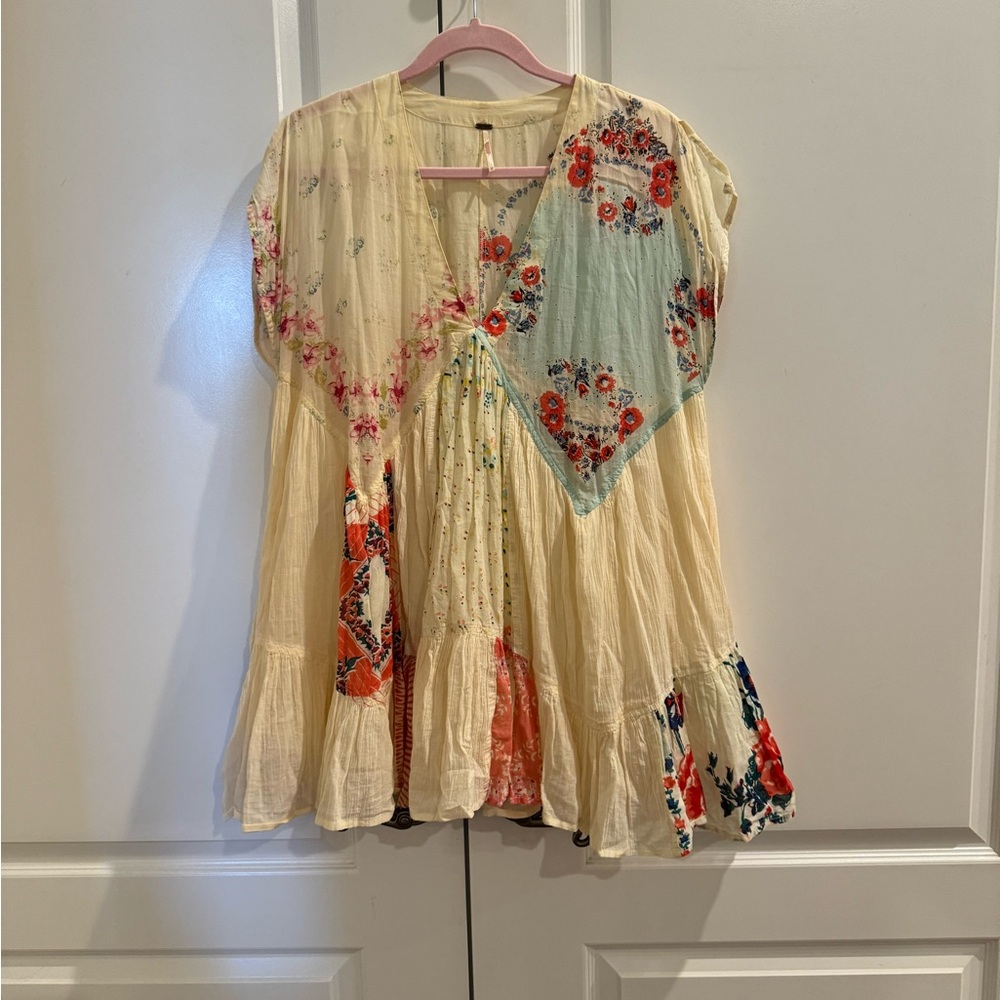Free people vintage inspired patchwork fabric tunic/dress xs
